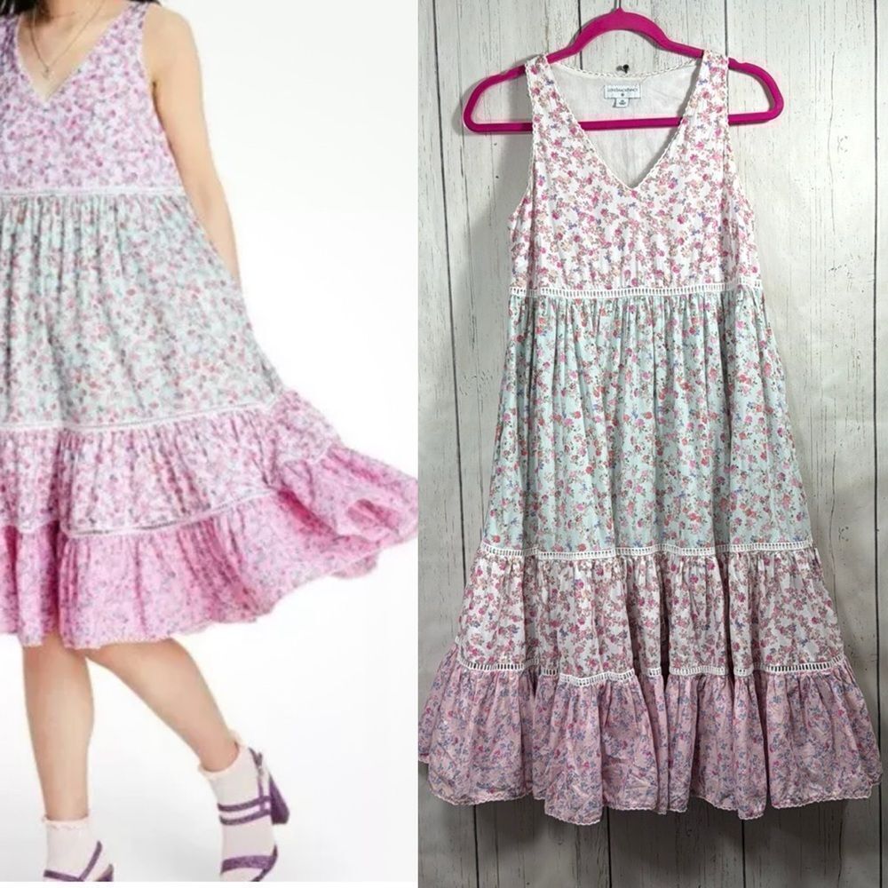 LoveShackFancy x Target Pink & Mint Floral Tiered Maxi Dress Size XS Romantic